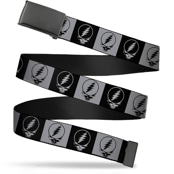 buckle down Black Buckle Web Belt - Steal Your Face Blocks Black/White-Gray/Black Webbing