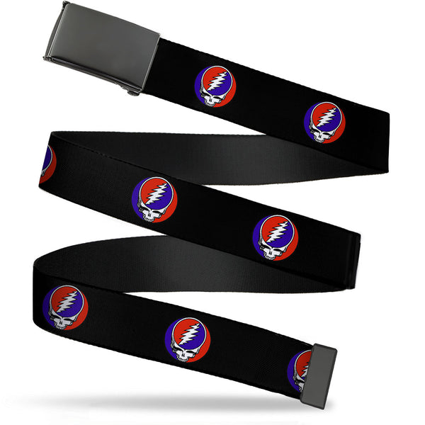 buckle down Black Buckle Web Belt - Steal Your Face Repeat Black/Color Webbing