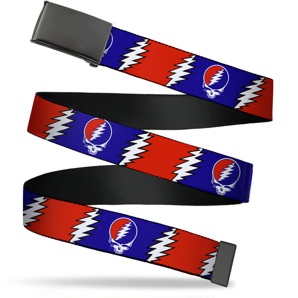 buckle down Black Buckle Web Belt - Steal Your Face w/Lightning Bolt Repeat Red/White/Blue Webbing