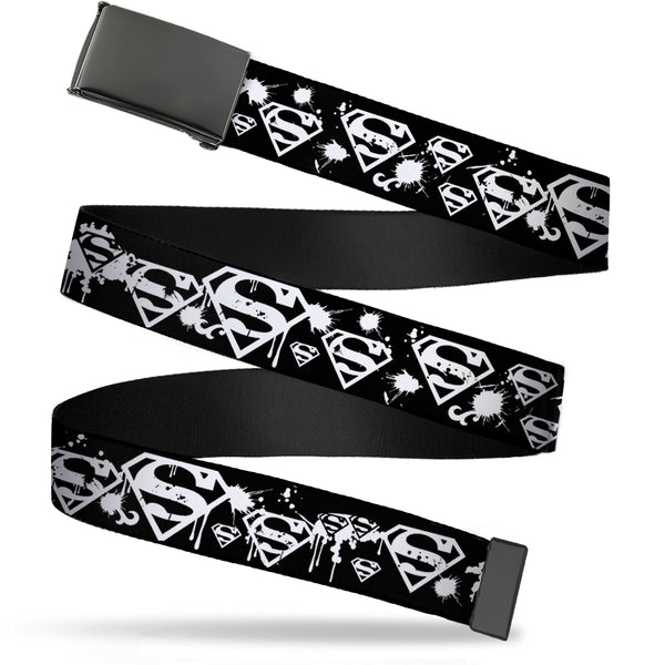 buckle down Black Buckle Web Belt - Superman Shield Splatter Black/White Webbing