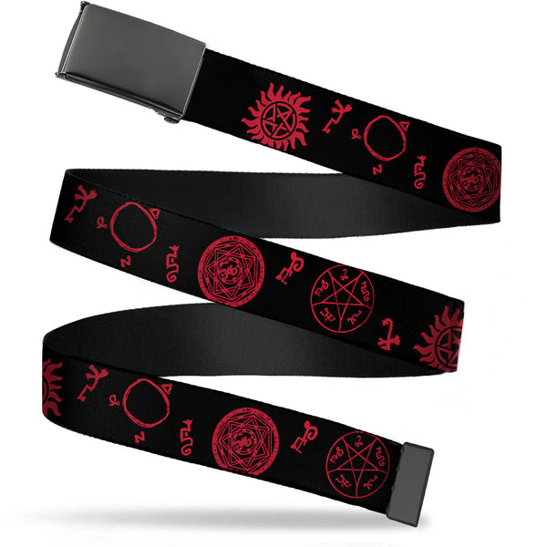 buckle down Black Buckle Web Belt - Supernatural Symbols Scattered Black/Red Webbing