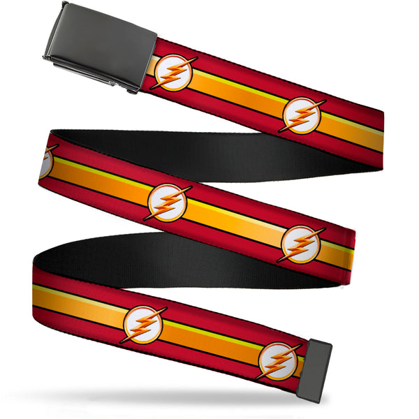 buckle down Black Buckle Web Belt - The Flash Logo11/Stripe Burgundy/Black/Gold/White Webbing