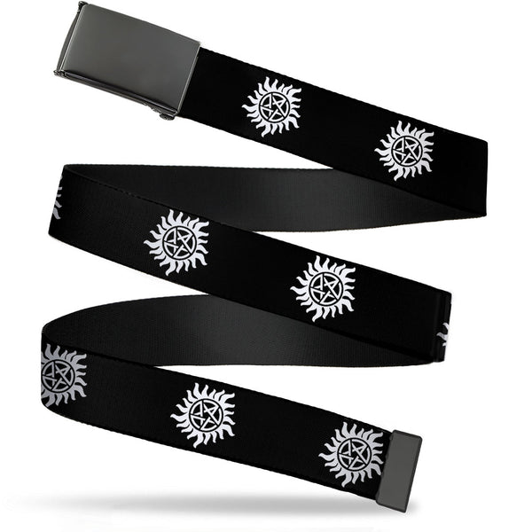buckle down Black Buckle Web Belt - Winchester Pentagram Repeat Black/White Webbing