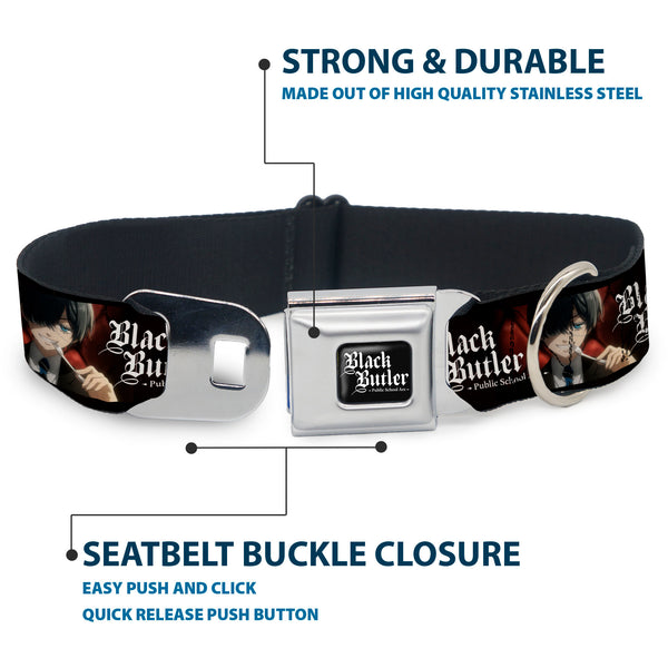 Buckle Down BLACK BUTLER PUBLIC SCHOOL ARC Title Logo Full Color Black/White Seatbelt Buckle Collar - BLACK BUTLER Ciel Phantomhive Fork Pose And Title Logo