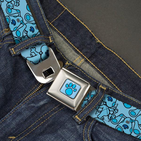 Buckle Down Blue's Clues Paw Full Color Blues Seatbelt Belt - Blue's Clues Blue Poses Scattered Blues Webbing