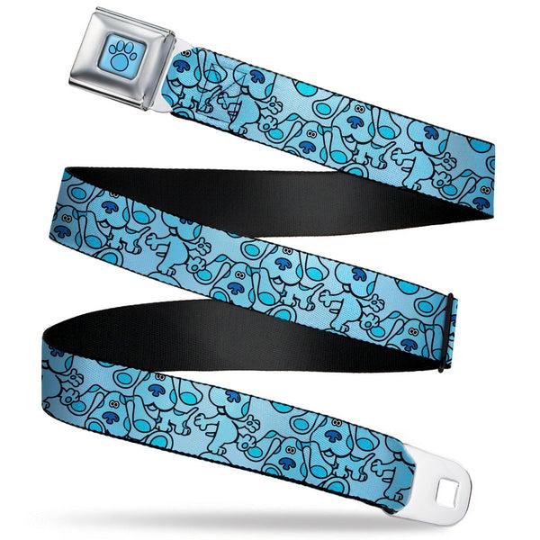 buckle down Blue's Clues Paw Full Color Blues Seatbelt Belt - Blue's Clues Blue Poses Scattered Blues Webbing