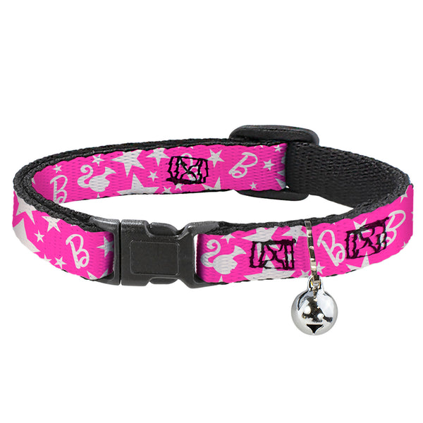 buckle down Breakaway Cat Collar with Bell - Barbie Ponytail Silhouette and Star Scattered Pink/White