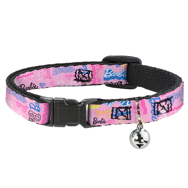 buckle down Breakaway Cat Collar with Bell - BARBIE Script Signature Collage Pink/Multi Color