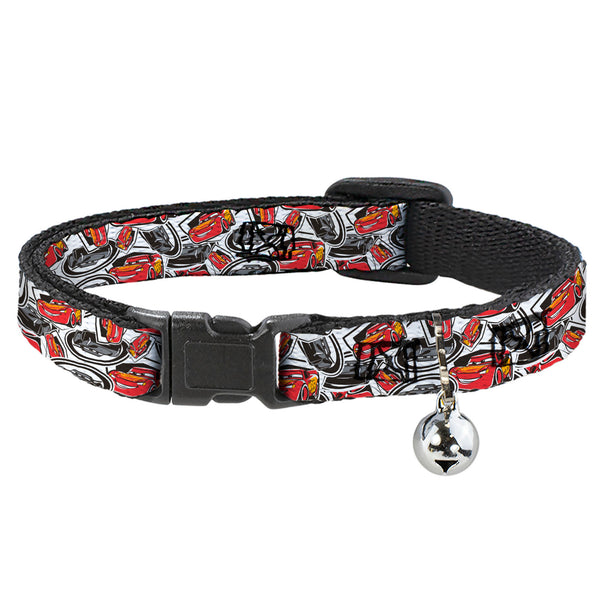 buckle down Breakaway Cat Collar with Bell - Cars 3 Lightning McQueen/Storm Jackson Poses Scattered White