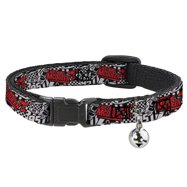 buckle down Breakaway Cat Collar with Bell - Cars Lightning McQueen Racing Collage White/Black/Red