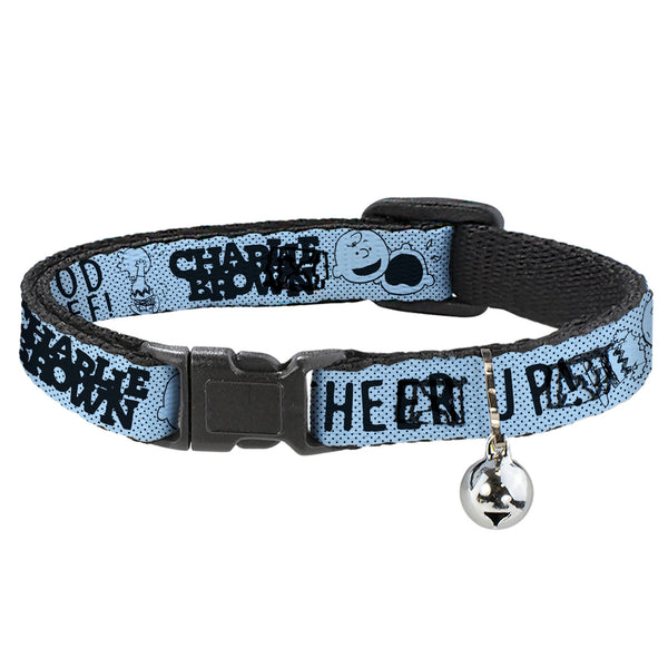 buckle down Breakaway Cat Collar with Bell - CHARLIE BROWN Poses and Quotes Light Blue/Black