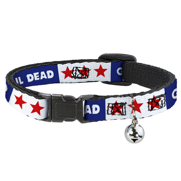 buckle down Breakaway Cat Collar with Bell - GOOD OL' GRATEFUL DEAD Text and Stars Blue/White/Red