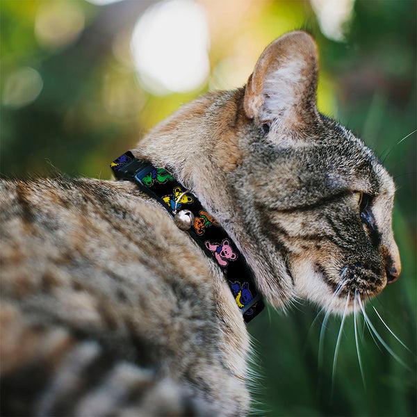 Buckle Down Breakaway Cat Collar With Bell - Grateful Dead Dancing Bears Close-Up Black/Multi Color
