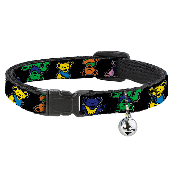 buckle down Breakaway Cat Collar with Bell - Grateful Dead Dancing Bears Close-Up Black/Multi Color