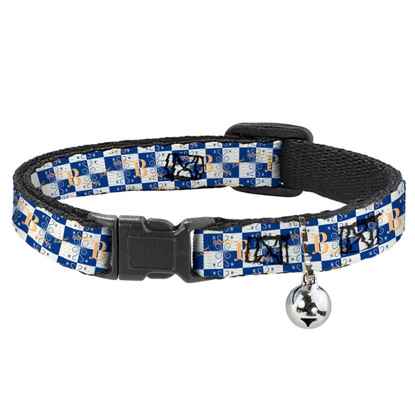buckle down Breakaway Cat Collar with Bell - Harry Potter Butterbeer Logo Checker White/Blue/Yellow