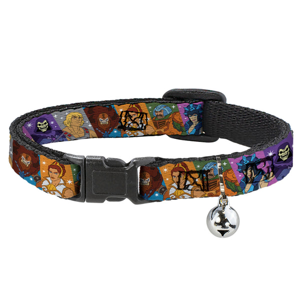 buckle down Breakaway Cat Collar with Bell - Masters of the Universe Character Block Stripe Poses Multi Color