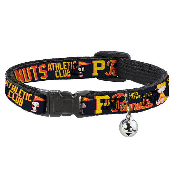 buckle down Breakaway Cat Collar with Bell - PEANUTS ATHLETIC CLUB Varsity Poses and Quotes Collage Black/Red/Yellow