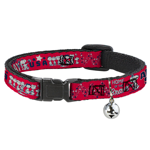 buckle down Breakaway Cat Collar with Bell - Peanuts Gang AMERICAN SUMMER Poses Red/Blue/White