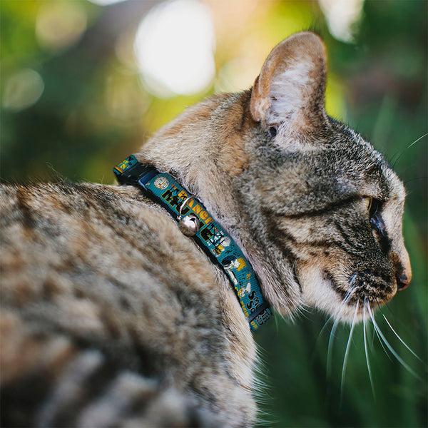 Buckle Down Breakaway Cat Collar With Bell - Peanuts Gang DANCE MUSIC Poses And Quotes Blue/Multi Color