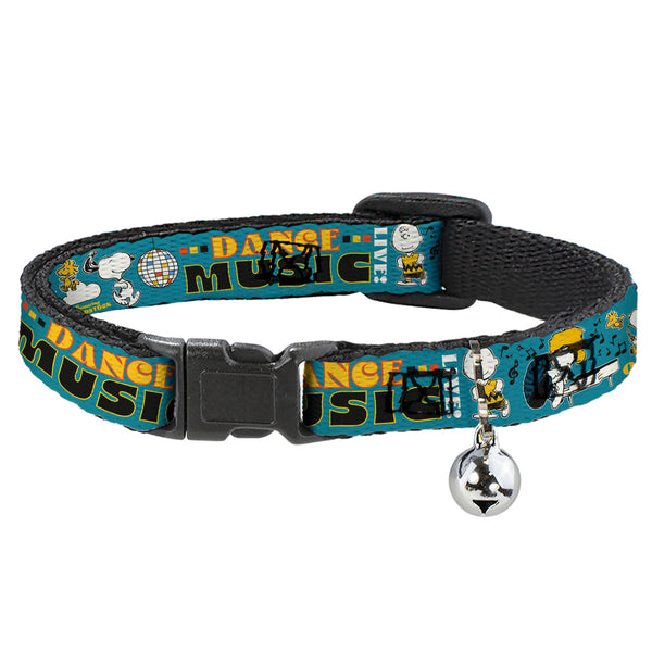 buckle down Breakaway Cat Collar with Bell - Peanuts Gang DANCE MUSIC Poses and Quotes Blue/Multi Color