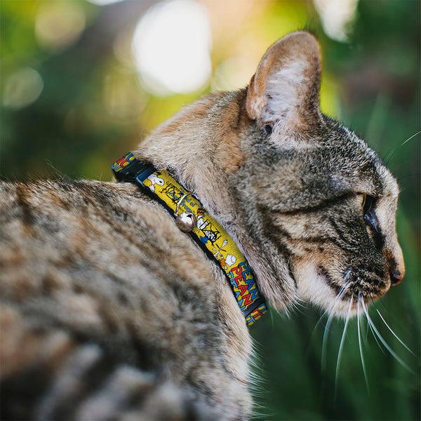 Buckle Down Breakaway Cat Collar With Bell - PEANUTS Gang FEATURING GOOD OL CHARLIE BROWN Character Poses Yellow/Multi Color