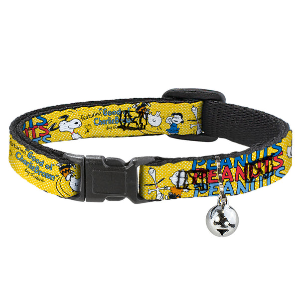buckle down Breakaway Cat Collar with Bell - PEANUTS Gang FEATURING GOOD OL CHARLIE BROWN Character Poses Yellow/Multi Color