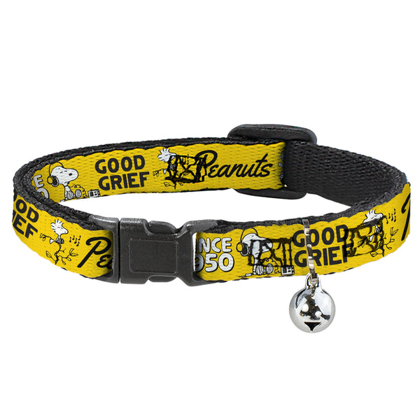 buckle down Breakaway Cat Collar with Bell - PEANUTS Gang SINCE 1950 GOOD GRIEF Group Pose Yellow/Black