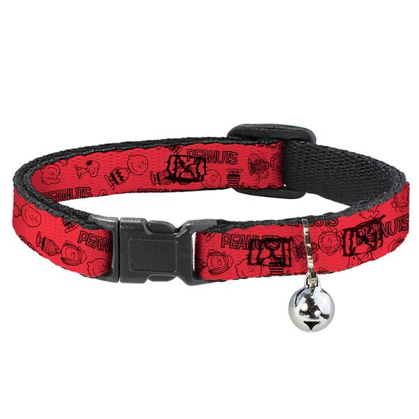 buckle down Breakaway Cat Collar with Bell - PEANUTS Gang Six Character and Title Logo Collage Red/Black