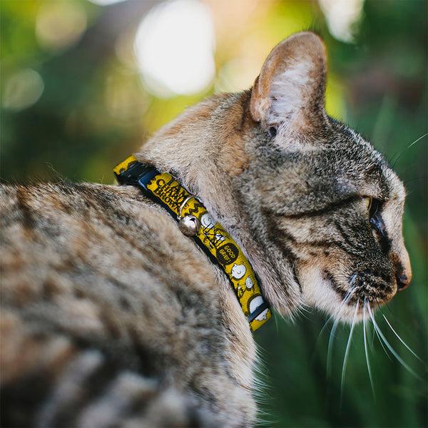 Buckle Down Breakaway Cat Collar With Bell - Peanuts I AM CHARLIE BROWN Poses And Zig Zag Stripe Yellows/Black