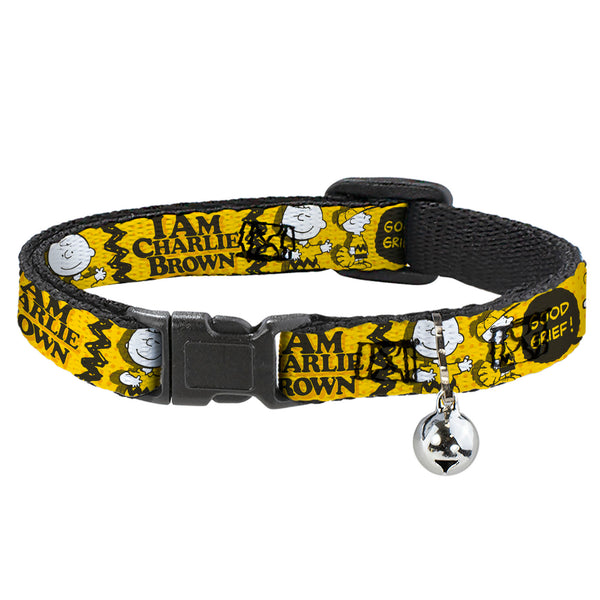 buckle down Breakaway Cat Collar with Bell - Peanuts I AM CHARLIE BROWN Poses and Zig Zag Stripe Yellows/Black