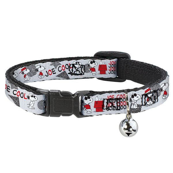 buckle down Breakaway Cat Collar with Bell - Peanuts JOE COOL Snoopy Poses and Text Gray/Black/Red/White
