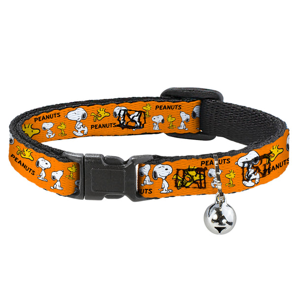 buckle down Breakaway Cat Collar with Bell - PEANUTS Snoopy and Woodstock Poses Collage Orange
