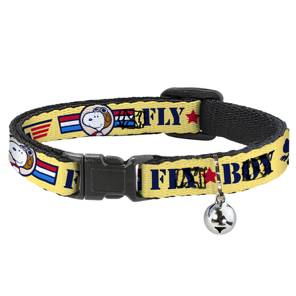 buckle down Breakaway Cat Collar with Bell - Peanuts Snoopy FLY BOY TOP DOG Flying Ace Yellow/Blue/Red