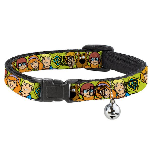buckle down Breakaway Cat Collar with Bell - Scooby Doo Character Faces Close-Up Green