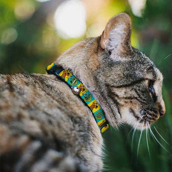 Buckle Down Breakaway Cat Collar With Bell - Scooby Doo Pose And Dog Tag Blocks Yellow/Blue