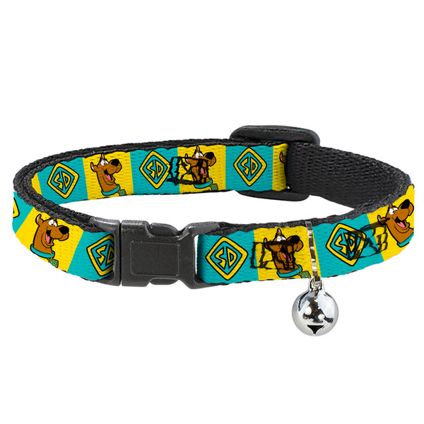 buckle down Breakaway Cat Collar with Bell - Scooby Doo Pose and Dog Tag Blocks Yellow/Blue