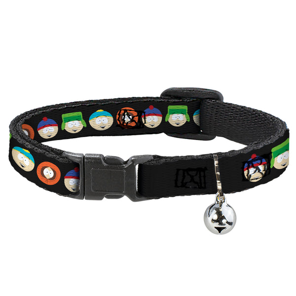 buckle down Breakaway Cat Collar with Bell - South Park Boys Face Repeat Black