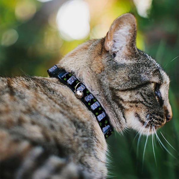 Buckle Down Breakaway Cat Collar With Bell - South Park Towlie And Scattered Pot Leaves Black