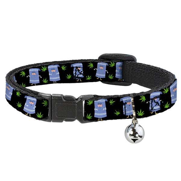 buckle down Breakaway Cat Collar with Bell - South Park Towlie and Scattered Pot Leaves Black