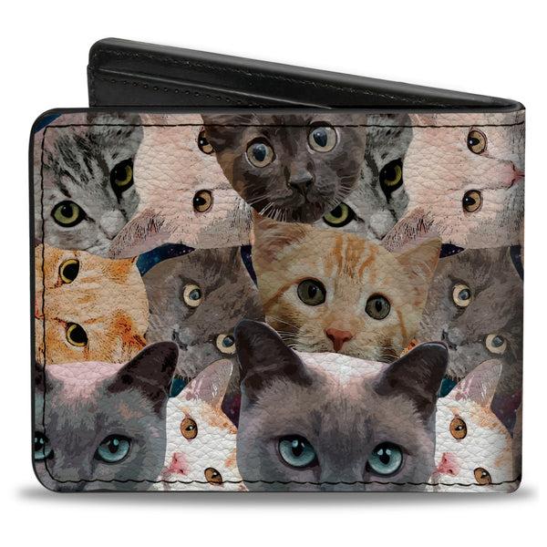 Buckle Down Bi-Fold Wallet - Cat Faces Stacked