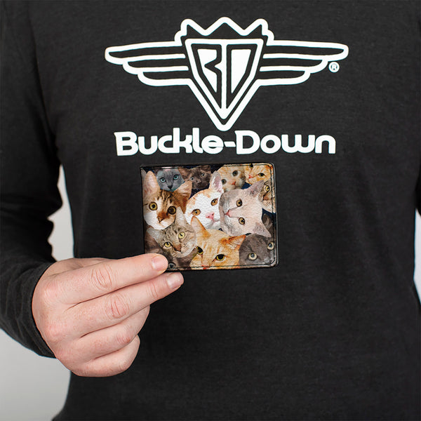 Buckle Down Bi-Fold Wallet - Cat Faces Stacked