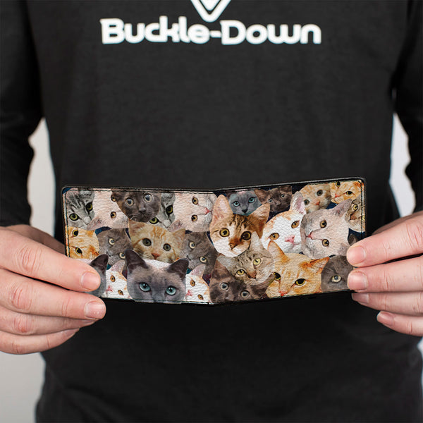 Buckle Down Bi-Fold Wallet - Cat Faces Stacked