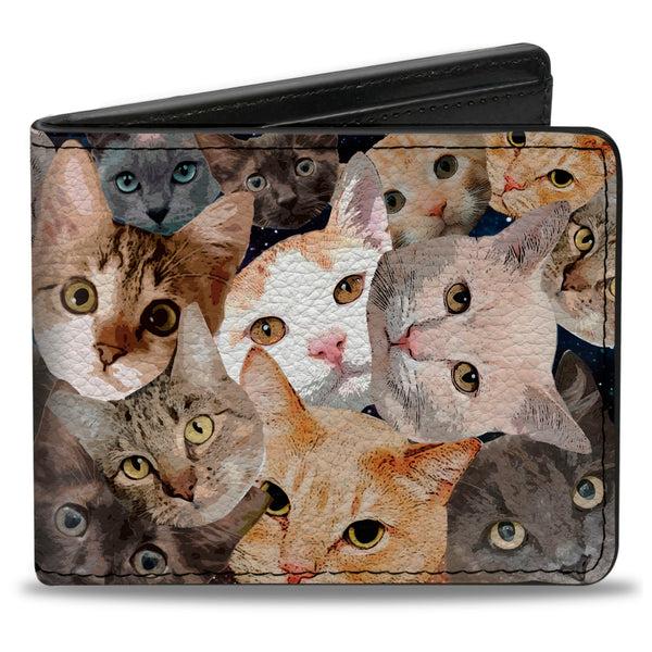 buckle down Bi-Fold Wallet - Cat Faces Stacked
