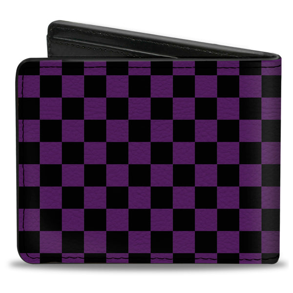 Buckle Down Bi-Fold Wallet - Checker Black Purple
