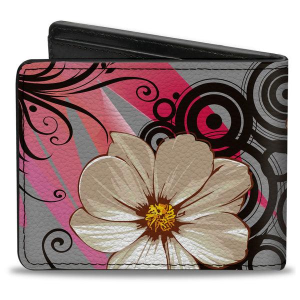 Buckle Down Bi-Fold Wallet - Flowers W Filigree Pink