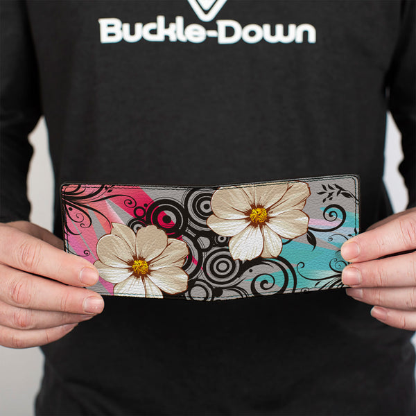 Buckle Down Bi-Fold Wallet - Flowers W Filigree Pink