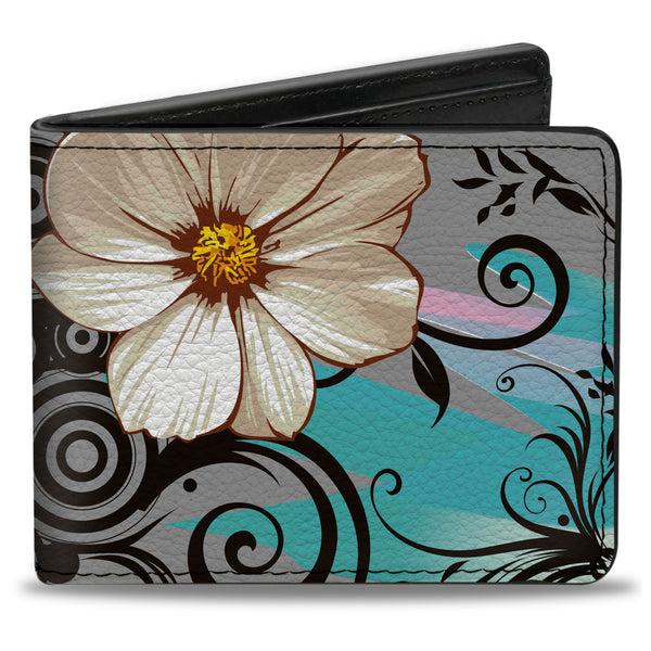 buckle down Bi-Fold Wallet - Flowers w Filigree Pink