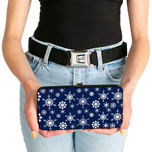 Buckle Down Hinged Wallet - Snowflakes Blue White