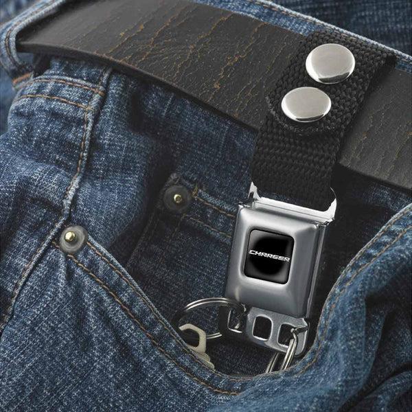 Buckle Down Keychain - CHARGER Text Black Silver