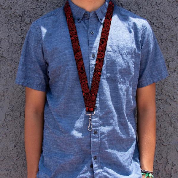 Buckle Down Lanyard - 1.0" - Bandana Skulls Black Red
